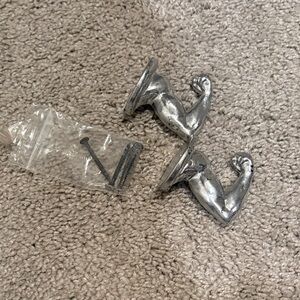 Pair of Silver Muscle Arm Wall Hooks